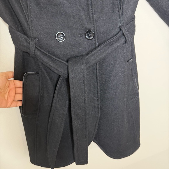 Guess Black Wool Blend Belted Peacoat Size L - Picture 3 of 12